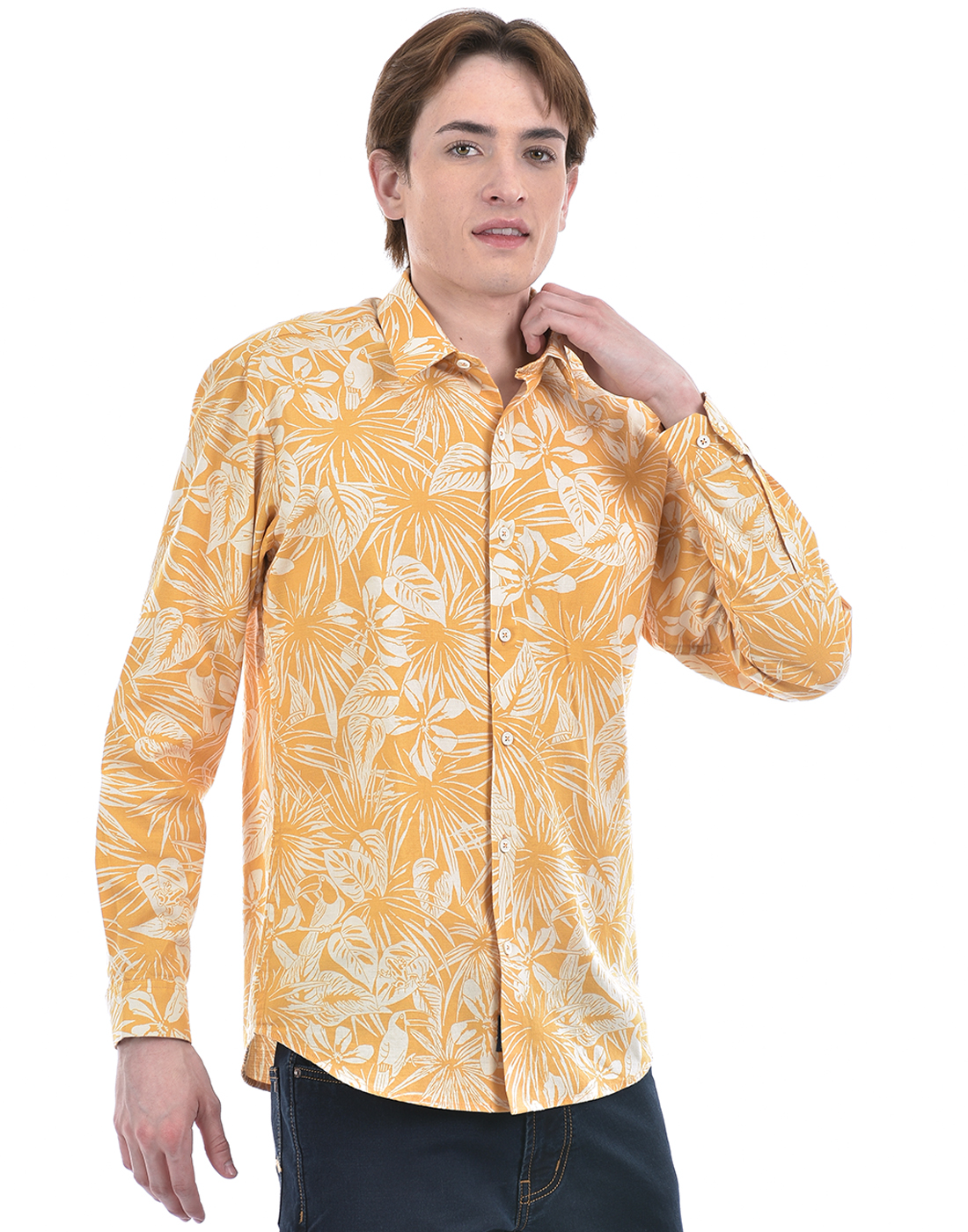 Numero Uno Men Floral Print Yellow Shirt